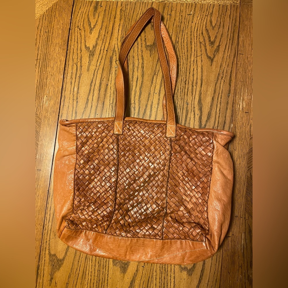 Platania Italian Brown Leather Woven Tote Bag